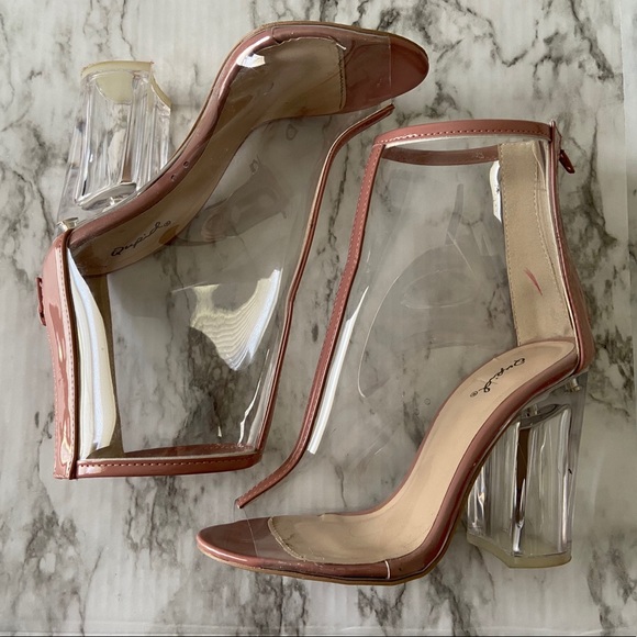 Women's Summer Clear Transparent Mauve Heel - Picture 3 of 4